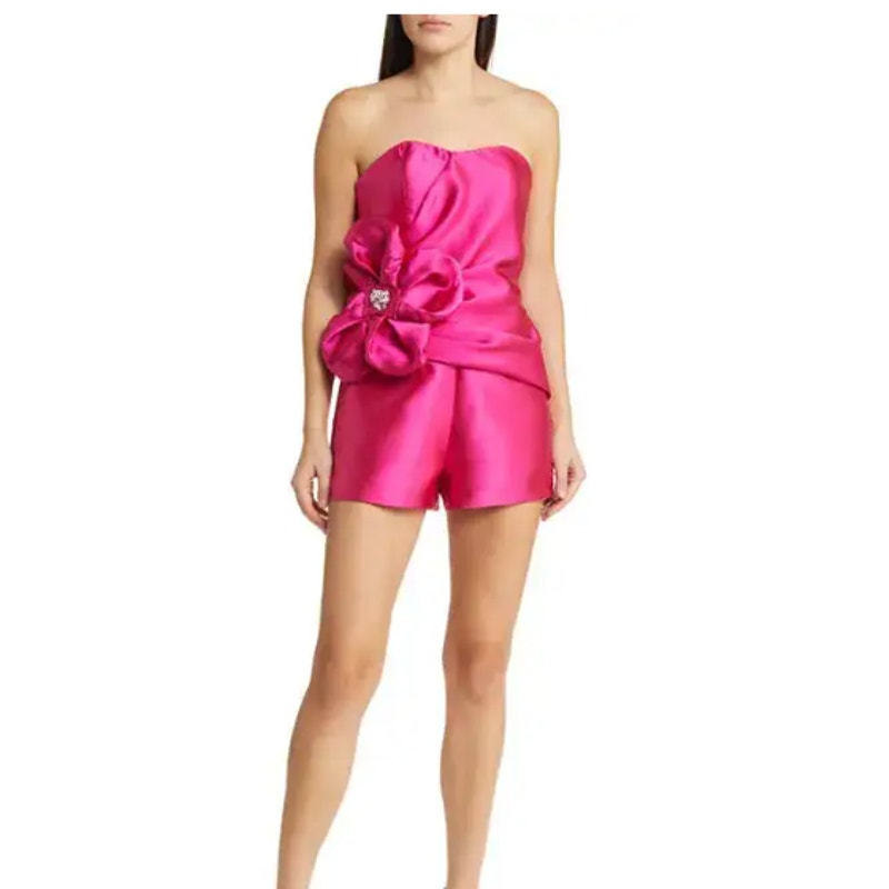 Hutch Kinsley Strapless Satin Romper In Pink Size 8